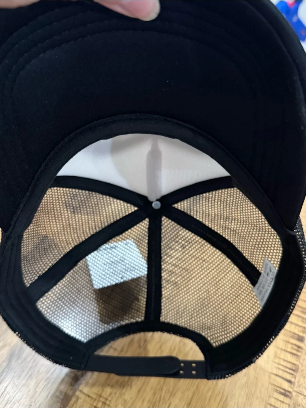 Black and White Trucker Hat with Crocheted Daisy Patch New